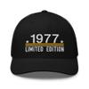 49th Birthday Vintage Embroidered Trucker Hat, Born in 1977, 49 Year Old Cap Black view 1