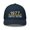 49th Birthday Vintage Embroidered Trucker Hat, Born in 1977, 49 Year Old Cap Navy view 1