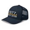 49th Birthday Vintage Embroidered Trucker Hat, Born in 1977, 49 Year Old Cap Navy view 4