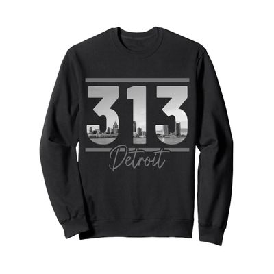 Detroit 313 Area Code Skyline Michigan Vintage Sweatshirt
