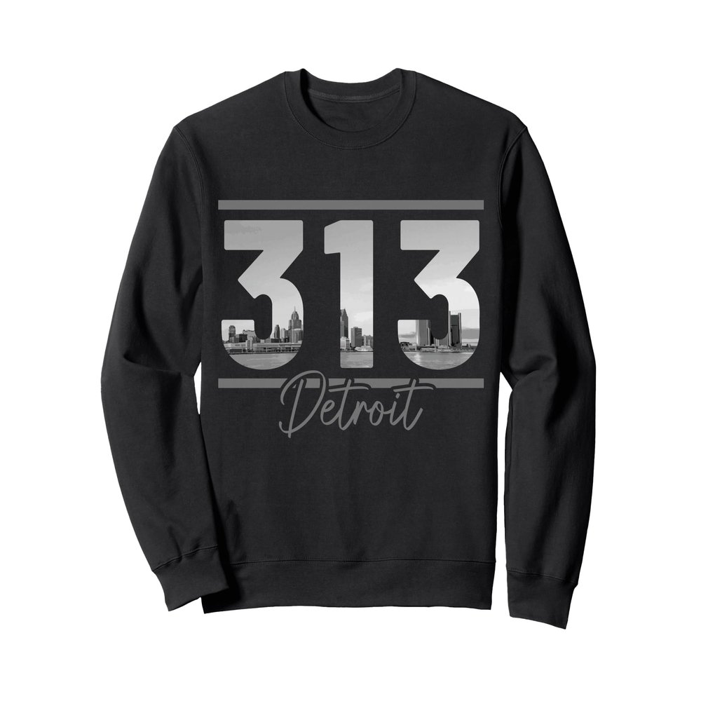 Detroit 313 Area Code Skyline Michigan Vintage Sweatshirt