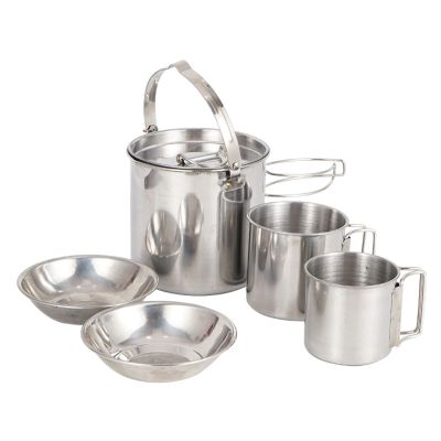 5 in 1 Camping Cookware Set Stainless Steel Kettle Nonstick Cup Bowl Pot Compact for Outdoors Indoors Kitchen Family Campfire Hiking