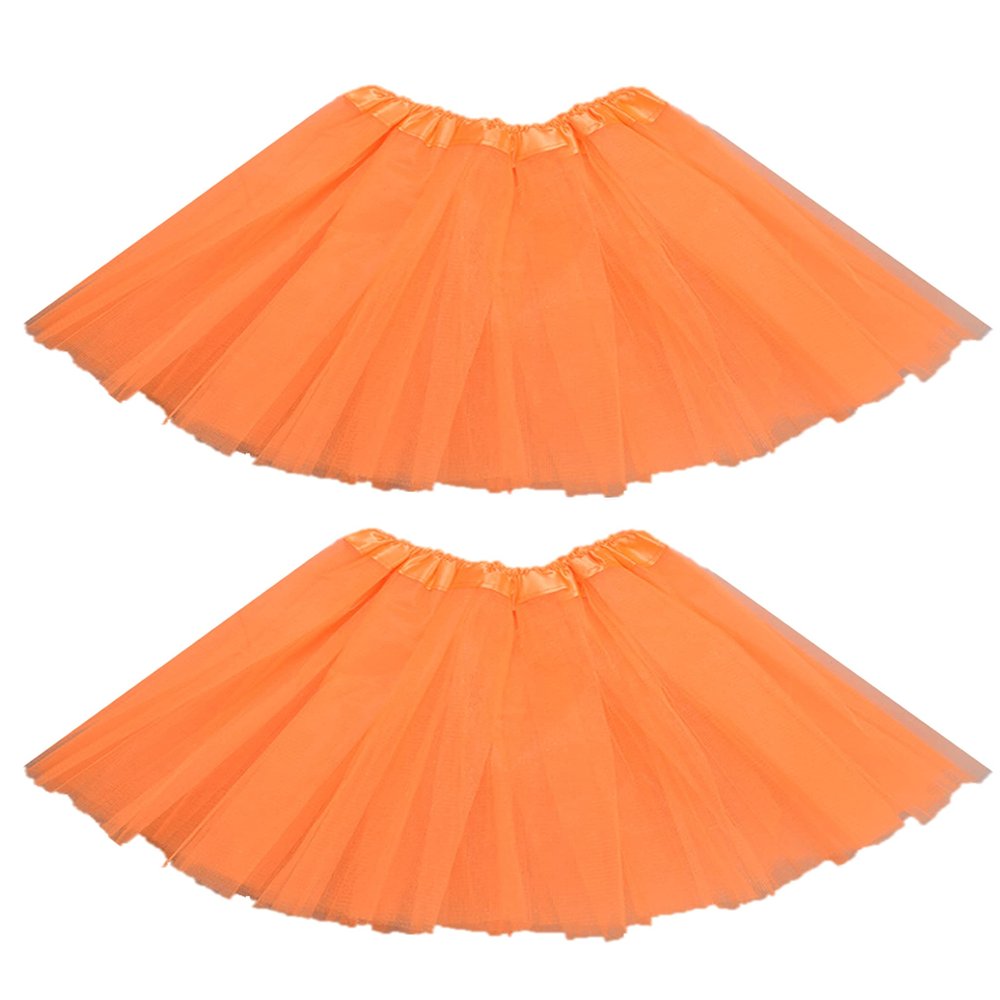 Kids Tutu Skirts 3 Layered Tulle, Fit Most 2-8 yrs Little Girls for Dance Party Costume (#18 Orange, 2)