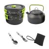 5PCs Camping Cookware Non-Stick Lightweight Portable Kettle Stainless Steel Forks Spoons Supplies for Outdoor Backpacking Picnic,Green view 1