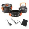 5PCs Camping Cookware Non-Stick Lightweight Portable Kettle Stainless Steel Forks Spoons Supplies for Outdoor Backpacking Picnic,Orange view 1
