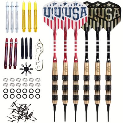 Soft Tip Darts Set - Professional Darts for Electronic Dartboard - Includes Brass Barrels + Plastic & Aluminum Shafts + Rubber O'Rings + Flights + 50PC 2BA Tips + Wrench (20g-USA B-STC10451)