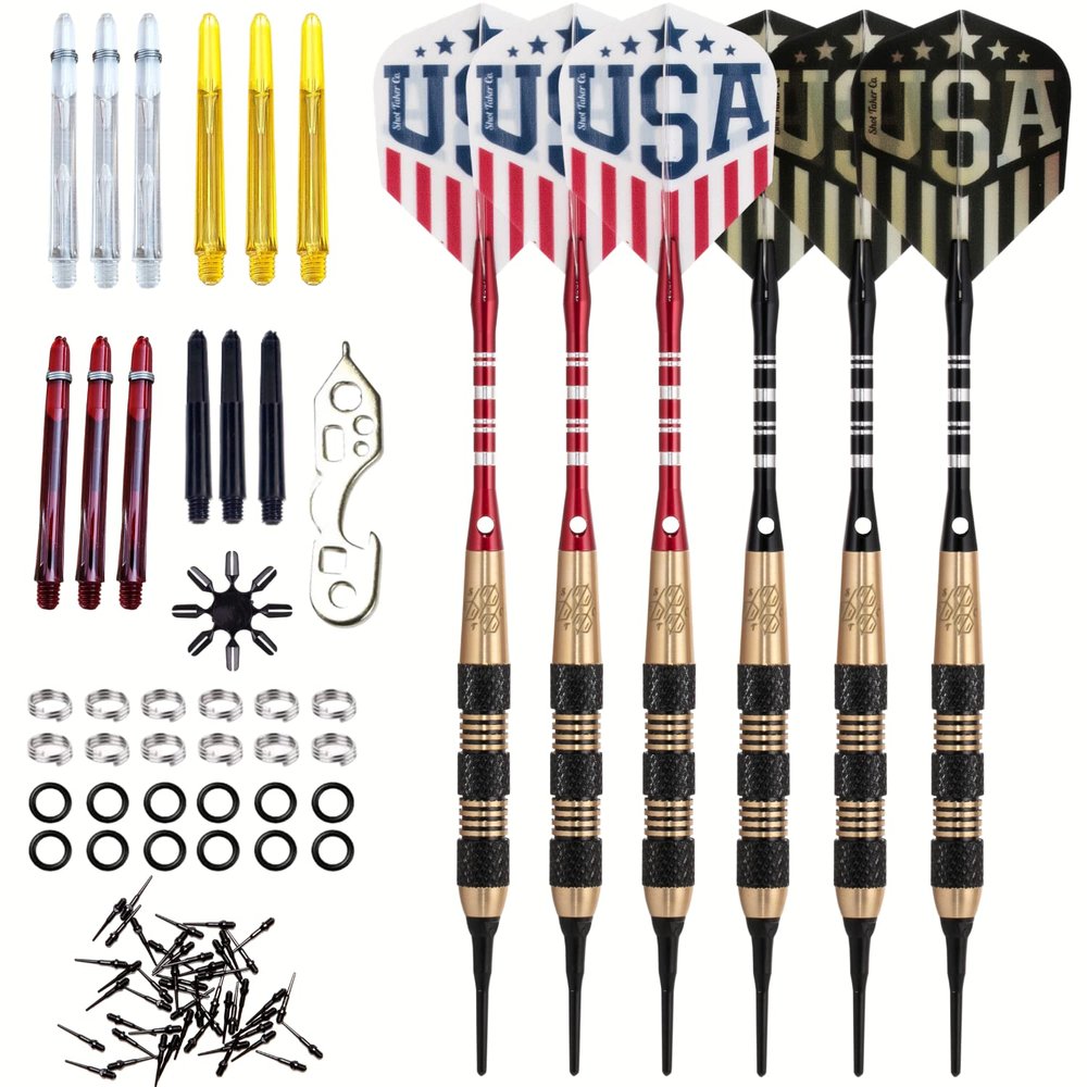 Soft Tip Darts Set - Professional Darts for Electronic Dartboard - Includes Brass Barrels + Plastic & Aluminum Shafts + Rubber O'Rings + Flights + 50PC 2BA Tips + Wrench (20g-USA B-STC10451)