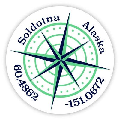 Soldotna Alaska 2-Inch Vinyl Decal Sticker Latitude Longitude Compass Design