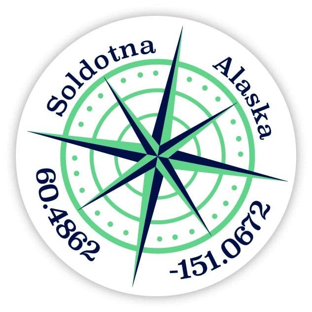Soldotna Alaska 2-Inch Vinyl Decal Sticker Latitude Longitude Compass Design