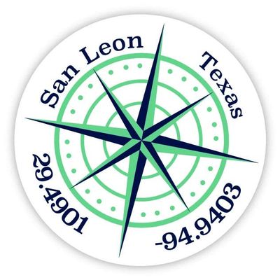 San Leon Texas 2-Inch Vinyl Decal Sticker Latitude Longitude Compass Design