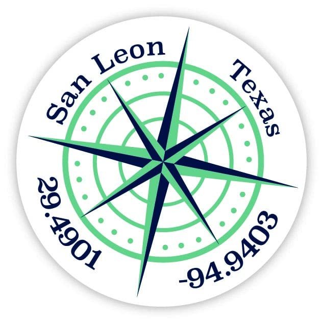 San Leon Texas 2-Inch Vinyl Decal Sticker Latitude Longitude Compass Design