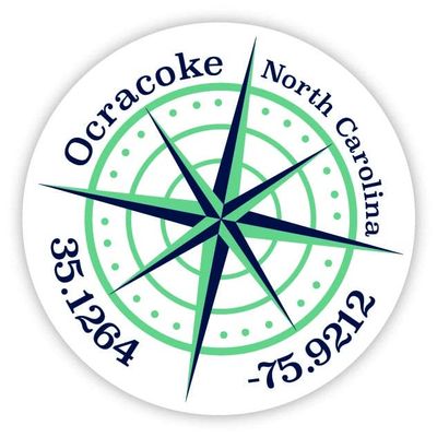 Ocracoke North Carolina 4-Inch Vinyl Decal Sticker Latitude Longitude Compass Design