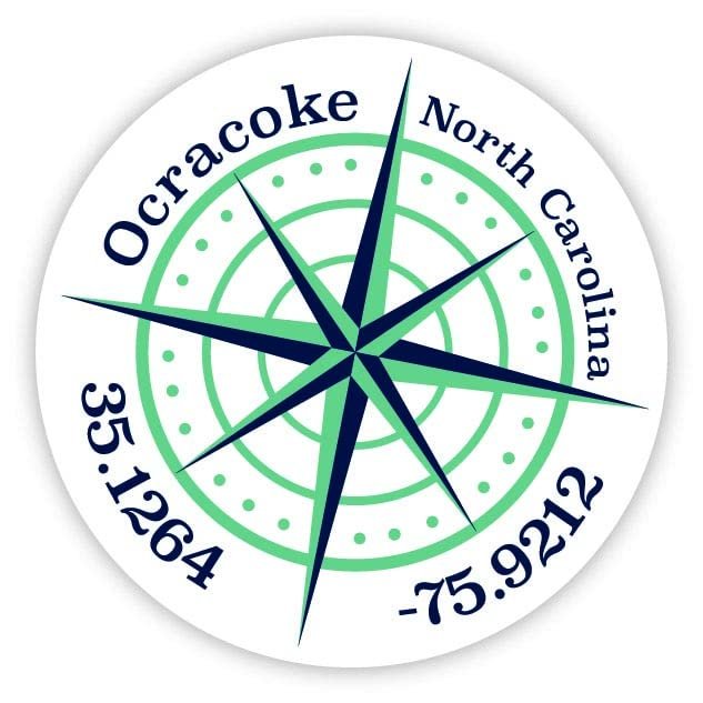 Ocracoke North Carolina 4-Inch Vinyl Decal Sticker Latitude Longitude Compass Design