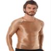 easyforever Men's Glossy O Neck Long Sleeve Compression Shirts Athletic Workout Shirt Water Sports Rash Guard Coffee Medium view 3