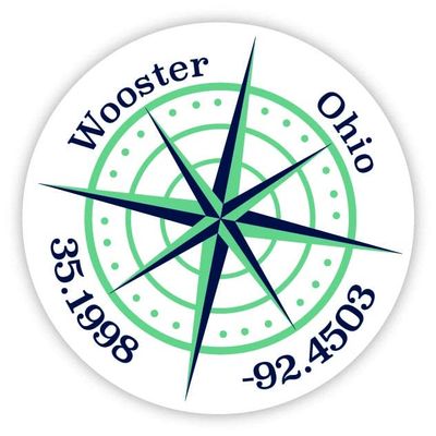 Wooster Ohio 4-Inch Vinyl Decal Sticker Latitude Longitude Compass Design