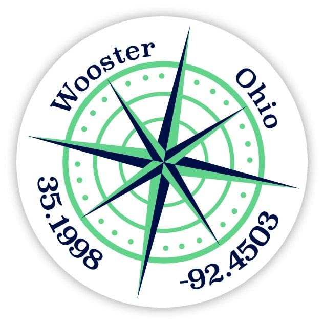 Wooster Ohio 4-Inch Vinyl Decal Sticker Latitude Longitude Compass Design