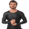 easyforever Men's Glossy O Neck Long Sleeve Compression Shirts Athletic Workout Shirt Water Sports Rash Guard Black X-Large view 2