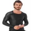 easyforever Men's Glossy O Neck Long Sleeve Compression Shirts Athletic Workout Shirt Water Sports Rash Guard Black X-Large view 3