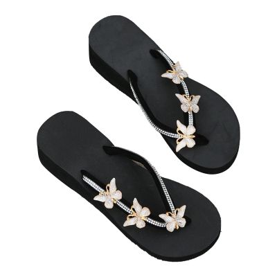 Womens Butterfly Rhinestone Flip Flop Sandals Summer Casual Thong Strap Clip Toe Wedge Heel Platform Slipper Comfortable Slip-on Beach Shoes Green