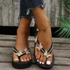 Womens Butterfly Rhinestone Flip Flop Sandals Summer Casual Thong Strap Clip Toe Wedge Heel Platform Slipper Comfortable Slip-on Beach Shoes Green view 3