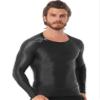 easyforever Men's Glossy O Neck Long Sleeve Compression Shirts Athletic Workout Shirt Water Sports Rash Guard Black Large view 4