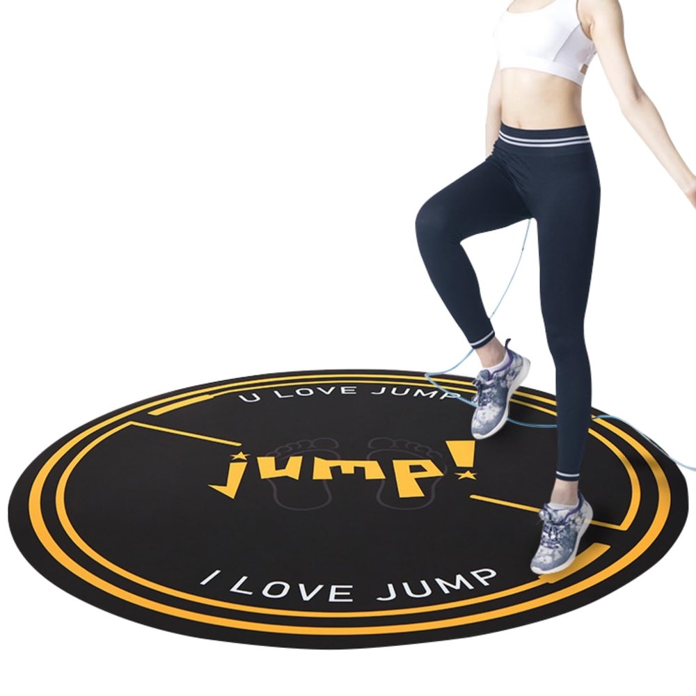 Nisorpa Jump Rope Mat 49'' Round Non-Slip Pad 1/4'' Thick Durable Workout Shock Absorbing for Skipping, Cardio, Cross Exercise, Gym - Black and Yellow