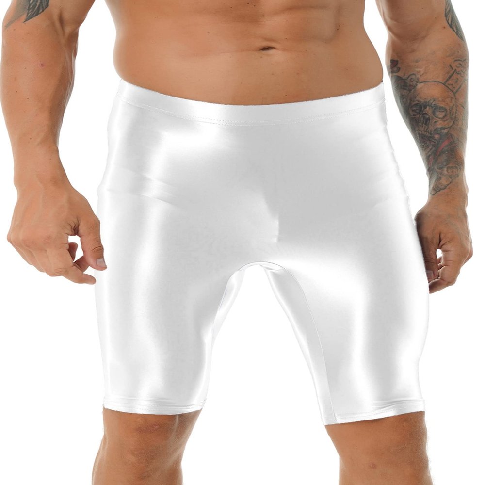 easyforever Mens Compression Shorts with Bulge Pouch Gym Workout Bodybuilding Yoga Swimming Capris Tights Pant White A X-Large