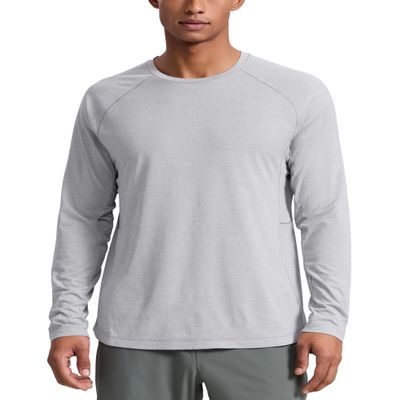 CRZ YOGA Crewneck Workout Long Sleeve Shirts for Men - Quick Dry Running Athletic T-Shirts Lightweight Basic Tops Light Gray Heather Large