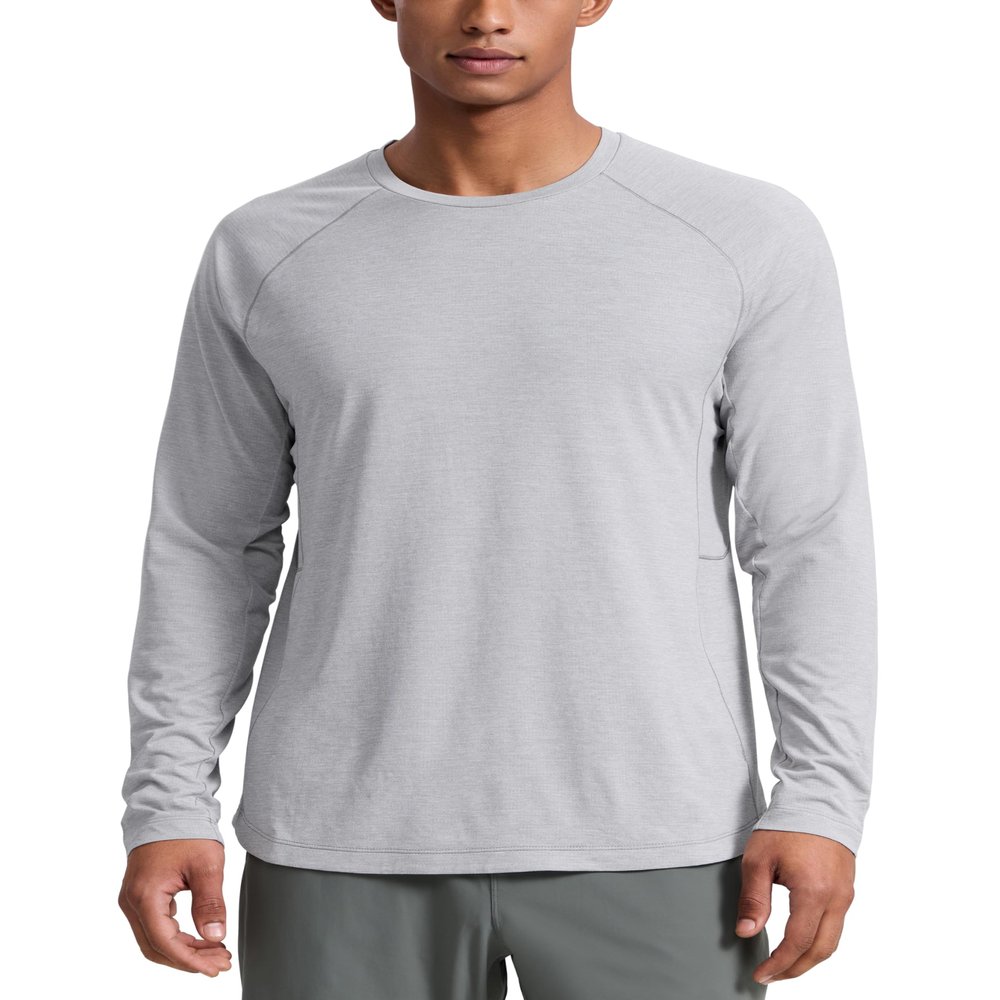 CRZ YOGA Crewneck Workout Long Sleeve Shirts for Men - Quick Dry Running Athletic T-Shirts Lightweight Basic Tops Light Gray Heather Large