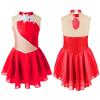 Aislor Girls Lyrical Ballet Dance Dress Sleeveless Rhinestones Figure Ice Skating Leotard Dress Dancewear Skating wear Red 16 Years view 3