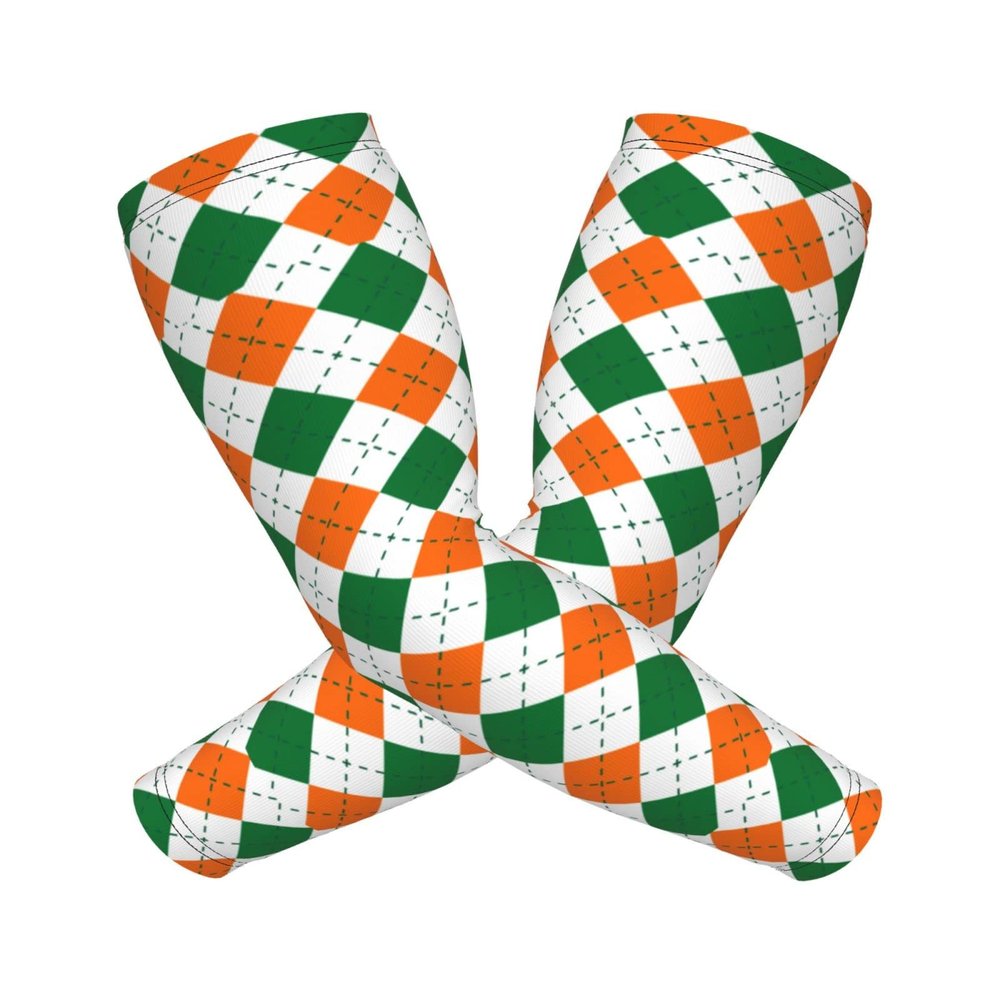 Unisex Lightweight Cooling Arm Sleeves St Patrick Green Orange Plaid Compression Warmer Cover For Outdoor Activity
