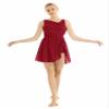 YiZYiF Lyrical Women's Illusion V-Neck Dance Dress Chiffon High Low Skirted Leotard Dresses Red Small view 3