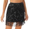 Jhaoyu Women Sparkly Sequin Tassel Skirt Glitter Belly Dance Hip Skirt Scarf Rave Fringed Patent Leather Skirts Black X-Large view 1