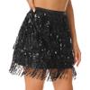 Jhaoyu Women Sparkly Sequin Tassel Skirt Glitter Belly Dance Hip Skirt Scarf Rave Fringed Patent Leather Skirts Black X-Large view 2