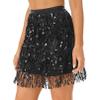Jhaoyu Women Sparkly Sequin Tassel Skirt Glitter Belly Dance Hip Skirt Scarf Rave Fringed Patent Leather Skirts Black X-Large view 3