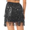Jhaoyu Women Sparkly Sequin Tassel Skirt Glitter Belly Dance Hip Skirt Scarf Rave Fringed Patent Leather Skirts Black X-Large view 4