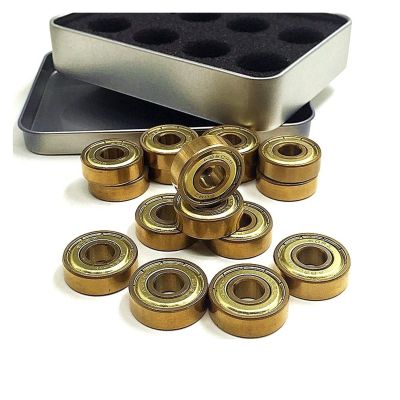 SUOFEILAIMU 608zz/627z Gold Tatinium Skate Bearings Skateboard Longboard Parts Inline Roller Scooter Quad Artistic Skates Bearing (Color : 16pcs 608zz Gold)