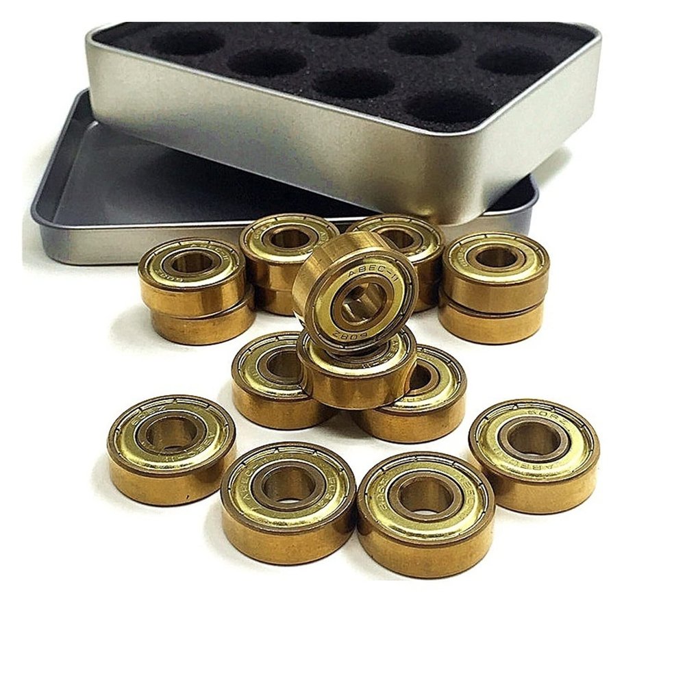 SUOFEILAIMU 608zz/627z Gold Tatinium Skate Bearings Skateboard Longboard Parts Inline Roller Scooter Quad Artistic Skates Bearing (Color : 16pcs 608zz Gold)