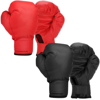 Ftabernam Boxing Gloves, 2 Pairs Boxing Gloves for Beginners and Children, Training & Sparring Kick Boxing Glove Training Glove Set Punching Bag Mitts, Black+Red