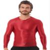 Manyakai Men's Glossy Slim Fit Body Shaper Long Sleeve Shirt Top Yoga Workout Sports Gymnastics Costume Burgundy X-Large view 1