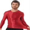 Manyakai Men's Glossy Slim Fit Body Shaper Long Sleeve Shirt Top Yoga Workout Sports Gymnastics Costume Burgundy X-Large view 2