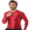 Manyakai Men's Glossy Slim Fit Body Shaper Long Sleeve Shirt Top Yoga Workout Sports Gymnastics Costume Burgundy X-Large view 3