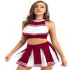 ACSUSS Womens 2PCS Cheerleading Costume Sleeveless Top with Knife Pleated Mini Skirt Outfit Sets Wine Red Small view 1