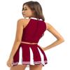 ACSUSS Womens 2PCS Cheerleading Costume Sleeveless Top with Knife Pleated Mini Skirt Outfit Sets Wine Red Small view 2