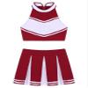 ACSUSS Womens 2PCS Cheerleading Costume Sleeveless Top with Knife Pleated Mini Skirt Outfit Sets Wine Red Small view 3
