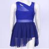 FEESHOW Lyrical Women Dance Costume Leotard Dress Illusion V-Neck Chiffon Flowy High-Low Skirt Royal Blue XX-Large view 3