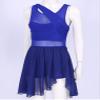 FEESHOW Lyrical Women Dance Costume Leotard Dress Illusion V-Neck Chiffon Flowy High-Low Skirt Royal Blue XX-Large view 4