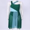 FEESHOW Lyrical Women Adults Sleeveless Mesh Color Block Leotard Dress Modern Contemporary Dance Costume Green Large view 3