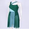 FEESHOW Lyrical Women Adults Sleeveless Mesh Color Block Leotard Dress Modern Contemporary Dance Costume Green Large view 4