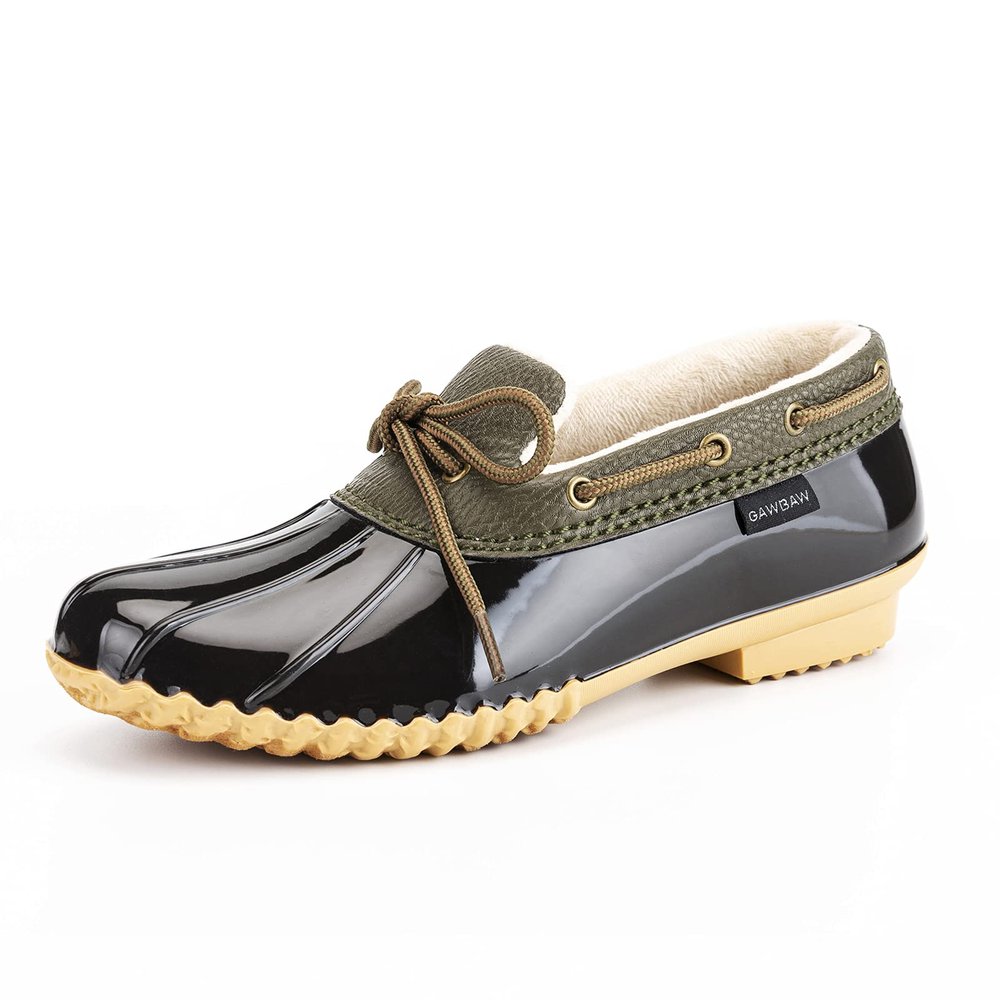 GAWBAW Flat Duck Shoes for Women - Slip On Waterproof Winter Ankle Rain Boots Short Garden Shoes